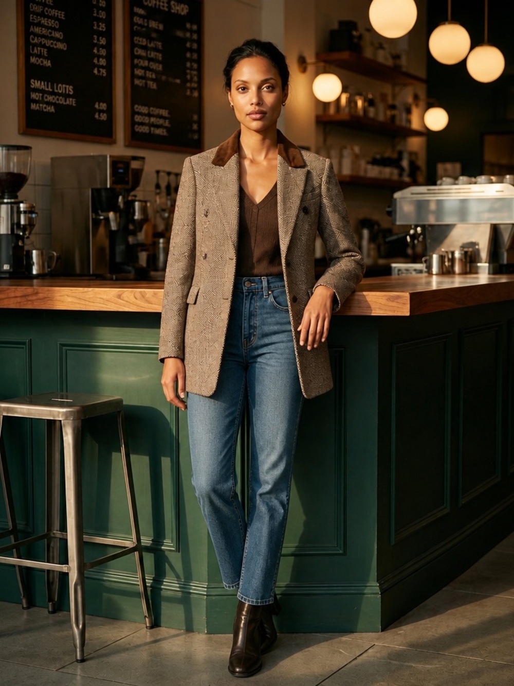 Avec Les Filles Basket Weave Double-Breasted Hourglass Blazer